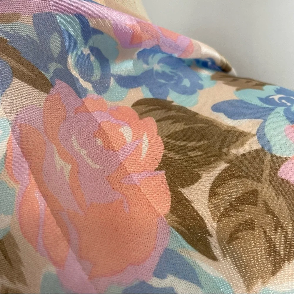 Floral Scarf Vintage Long Roses Pink Blue Sheer Sheen Stripe Elegant Retro‎
